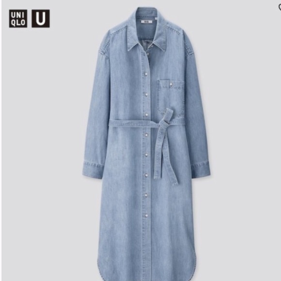 Uniqlo | Dresses | Uniqlo U Denim Long Sleeve Shirt Dress In Xxs | Poshmark